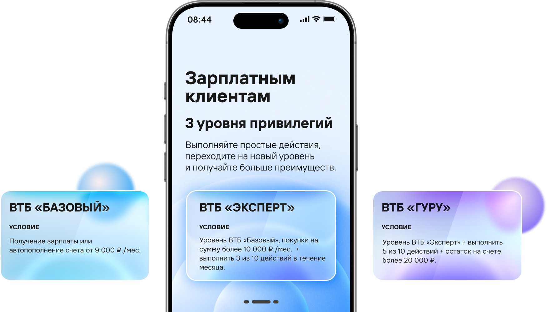 Экран смартфона с карточками уровней тарифа
